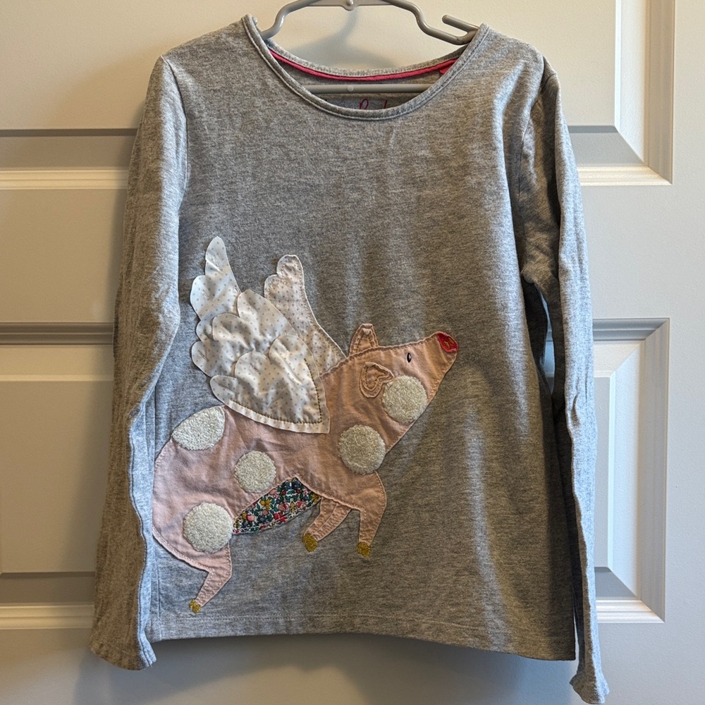 Mini Boden Girls Flying Pig Long Sleeve Tshirt
